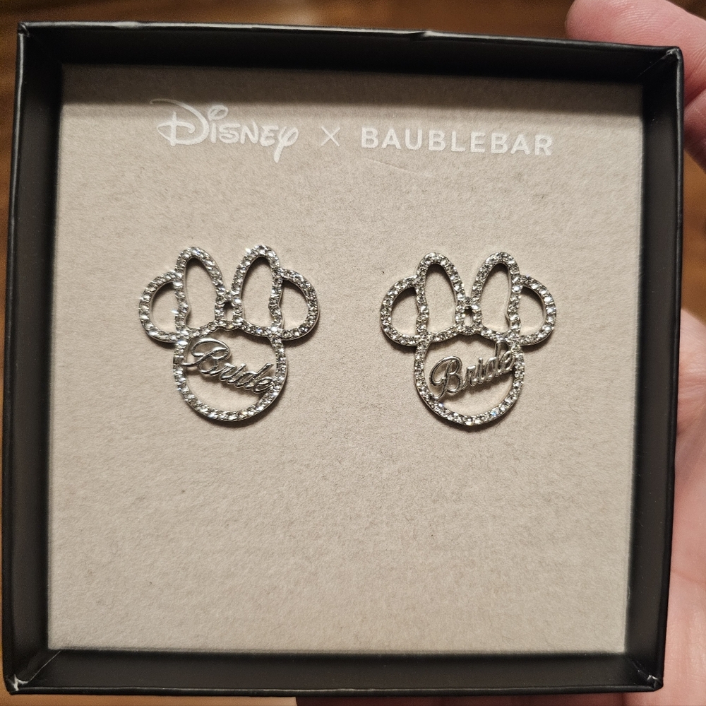 Disney Baublebar Minnie Mouse Bride Earrings New In Box